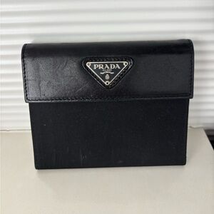 PRADA Tessuto Nappa and Nylon Leather Tri Fold Wallet